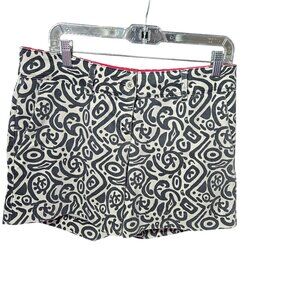 Isaac Mizrahi Womens Black & White Patterned Shorts Size 8 Cotton Blend Button &